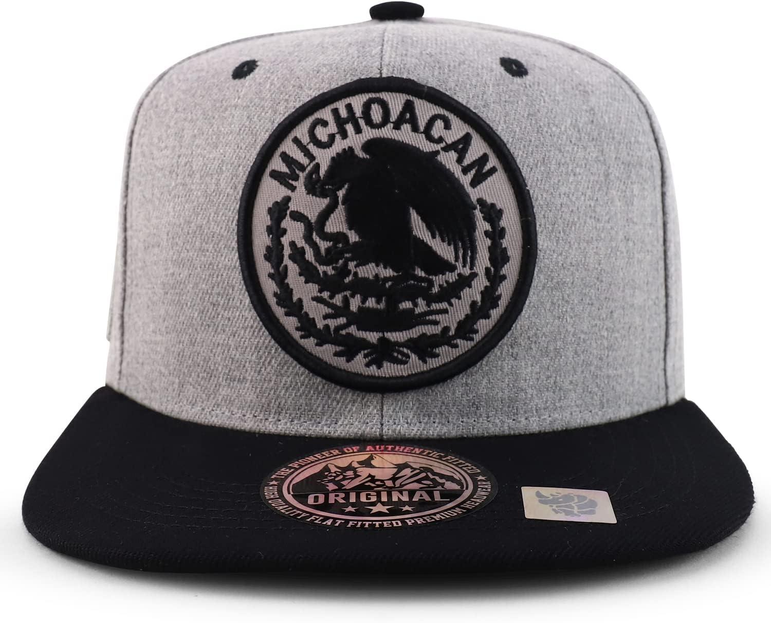 imageTrendy Apparel Shop Cities of Mexico Circular Logo Embroidered Flatbill Snapback Baseball CapMichoacan Grey  Grey Black