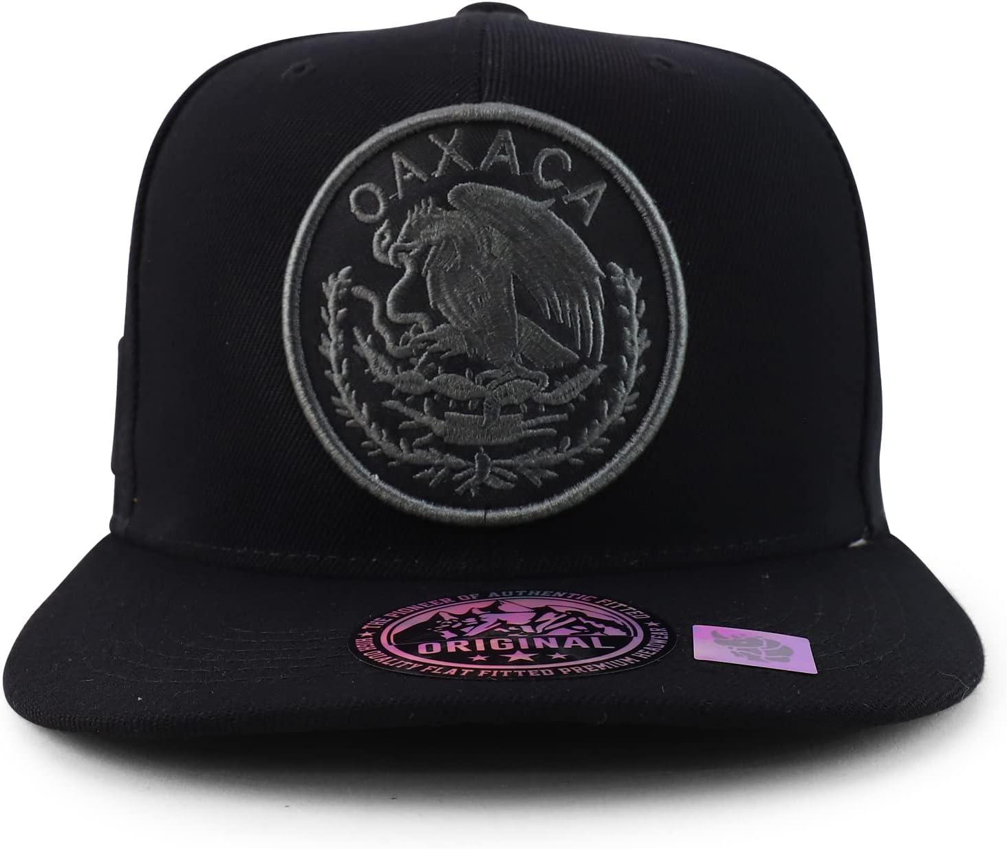 imageTrendy Apparel Shop Cities of Mexico Circular Logo Embroidered Flatbill Snapback Baseball CapOaxaca Charcoal  Black