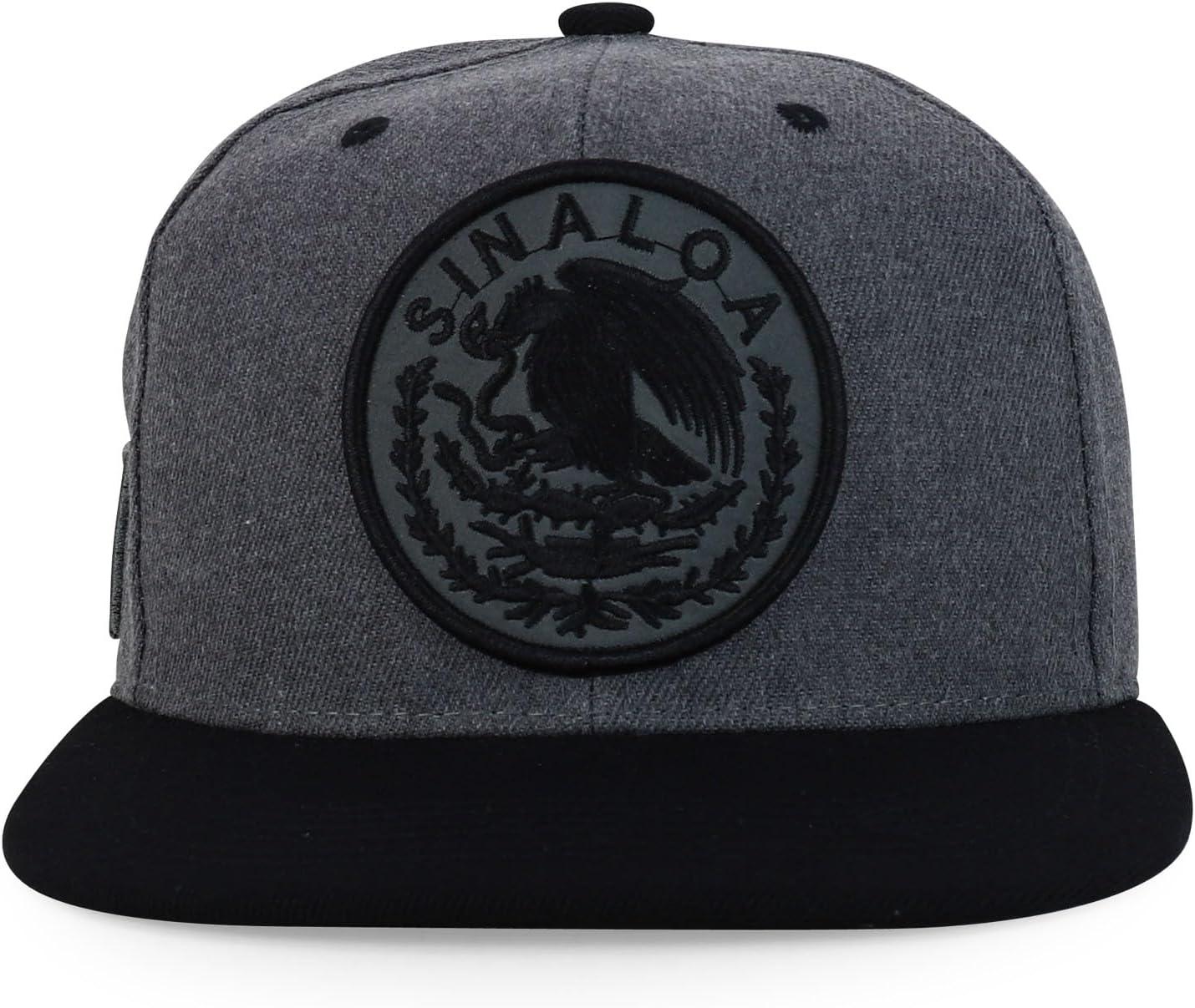 imageTrendy Apparel Shop Cities of Mexico Circular Logo Embroidered Flatbill Snapback Baseball CapSinaloa Charcoal  Charcoal Black