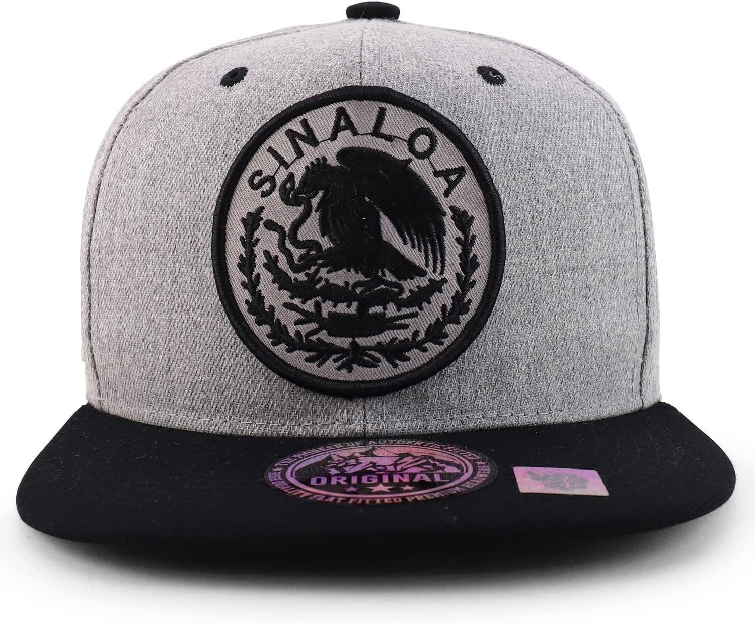 imageTrendy Apparel Shop Cities of Mexico Circular Logo Embroidered Flatbill Snapback Baseball CapSinaloa Grey  Grey Black