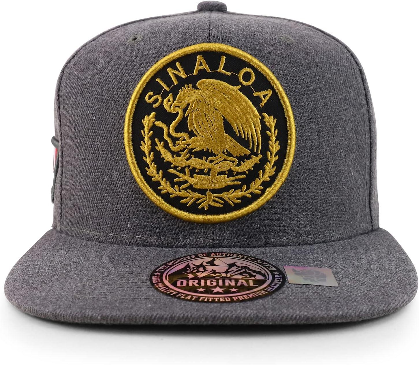 imageTrendy Apparel Shop Cities of Mexico Circular Logo Embroidered Flatbill Snapback Baseball CapSinaoloa Gold  Charcoal