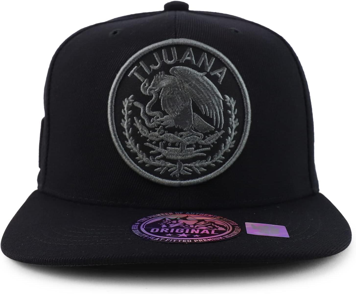 imageTrendy Apparel Shop Cities of Mexico Circular Logo Embroidered Flatbill Snapback Baseball CapTijuana Charcoal  Black