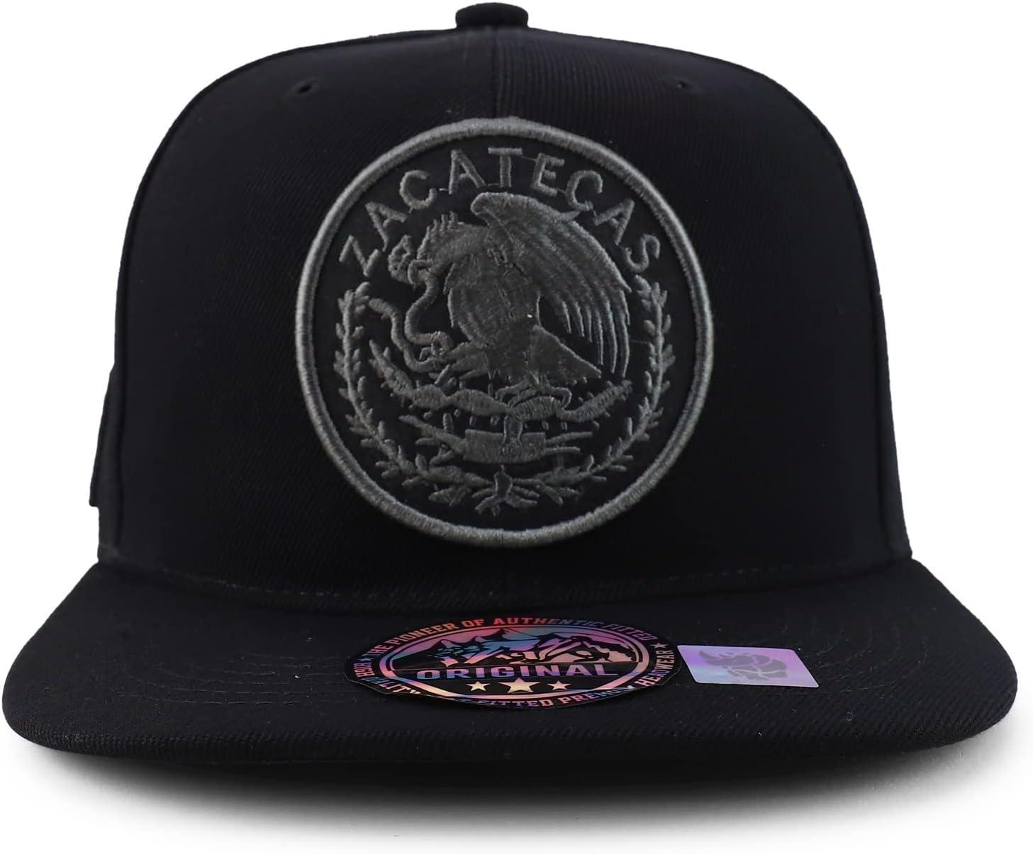 imageTrendy Apparel Shop Cities of Mexico Circular Logo Embroidered Flatbill Snapback Baseball CapZacatecas Charcoal  Black
