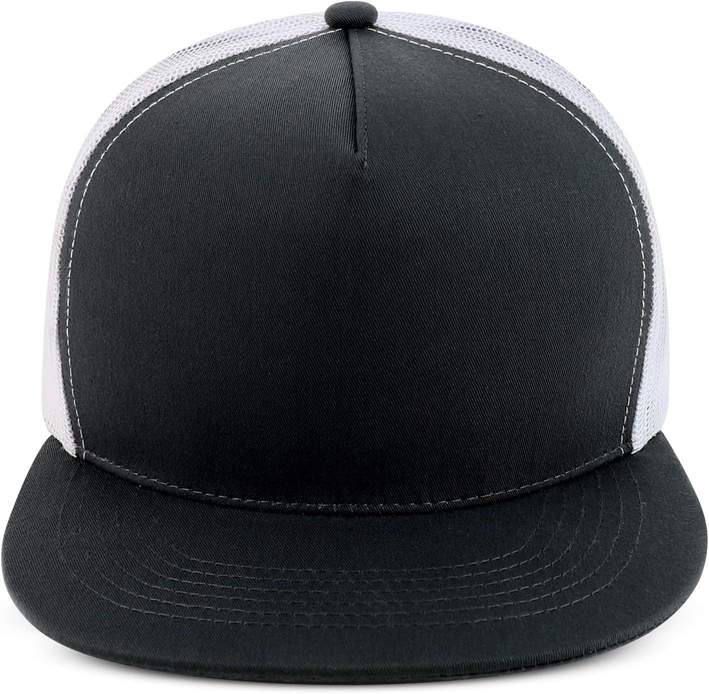 imageTrendy Apparel Shop Oversize XXL Plain 5 Panel Trucker Flat Bill Mesh Snapback CapBlack White