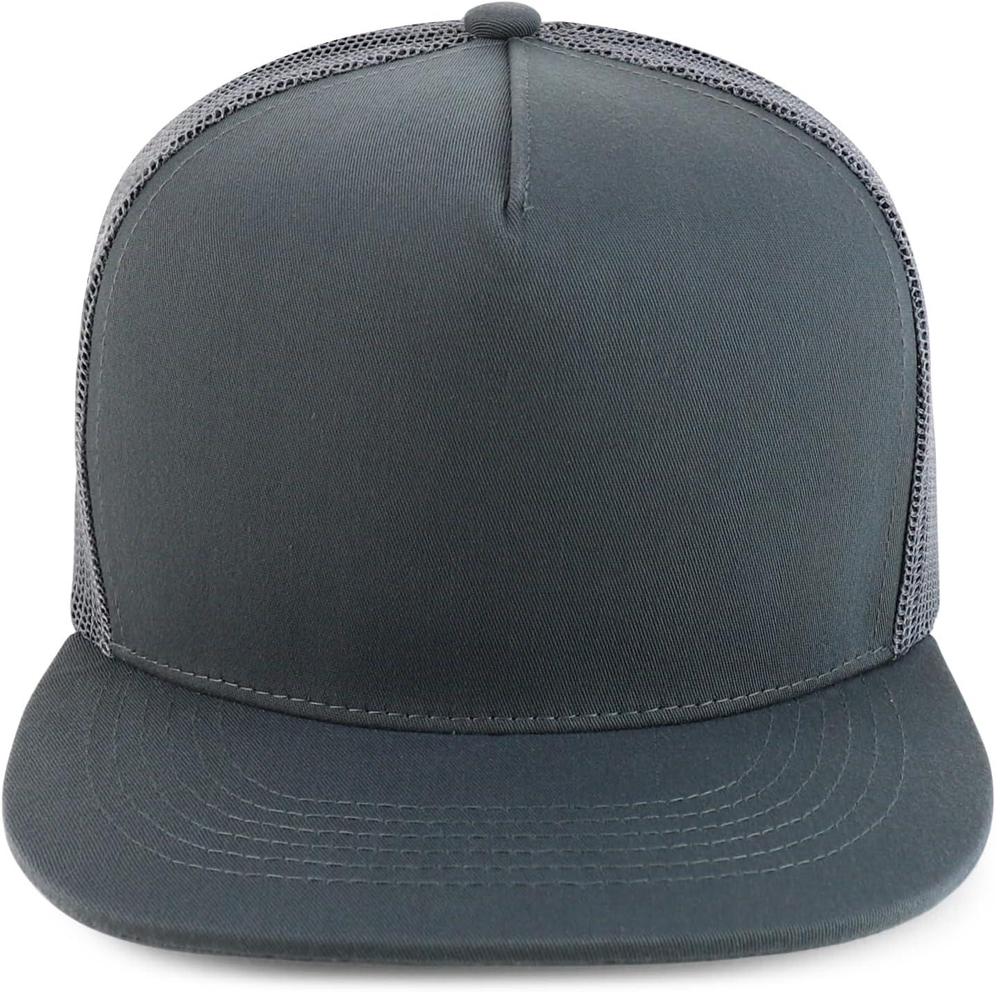 imageTrendy Apparel Shop Oversize XXL Plain 5 Panel Trucker Flat Bill Mesh Snapback CapDark Grey