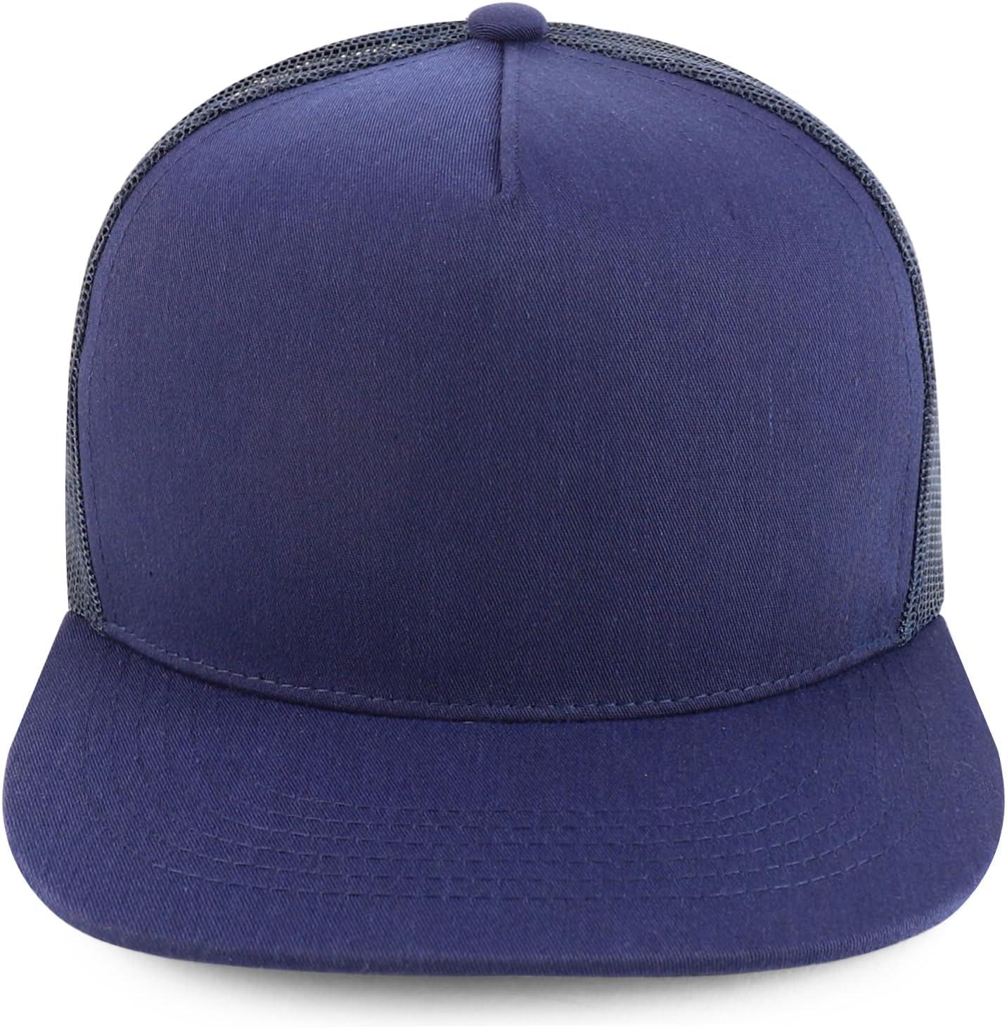 imageTrendy Apparel Shop Oversize XXL Plain 5 Panel Trucker Flat Bill Mesh Snapback CapNavy