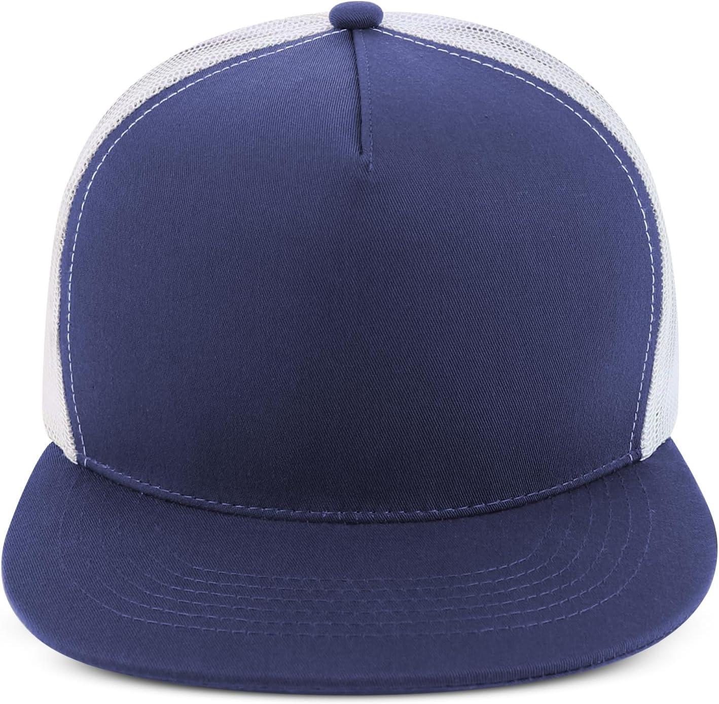 imageTrendy Apparel Shop Oversize XXL Plain 5 Panel Trucker Flat Bill Mesh Snapback CapNavy White
