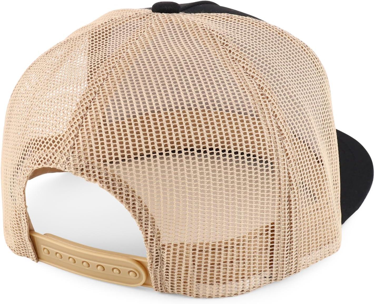 imageTrendy Apparel Shop Structured High Crown 5 Panel Round Flat Bill Trucker CapBlack Khaki