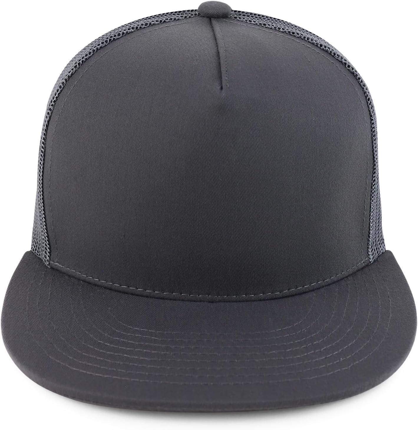 imageTrendy Apparel Shop Structured High Crown 5 Panel Round Flat Bill Trucker CapDark Grey