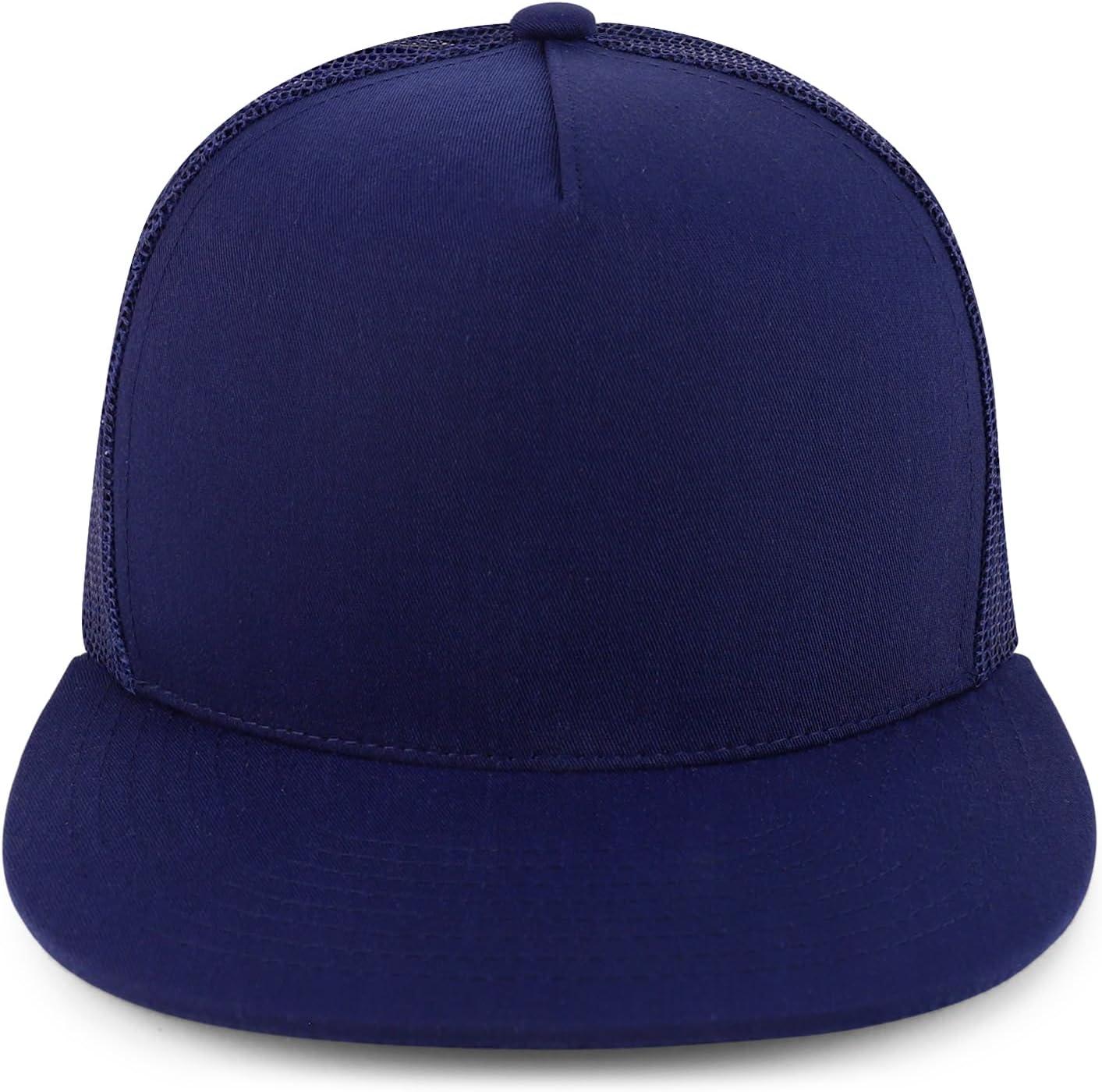 imageTrendy Apparel Shop Structured High Crown 5 Panel Round Flat Bill Trucker CapNavy
