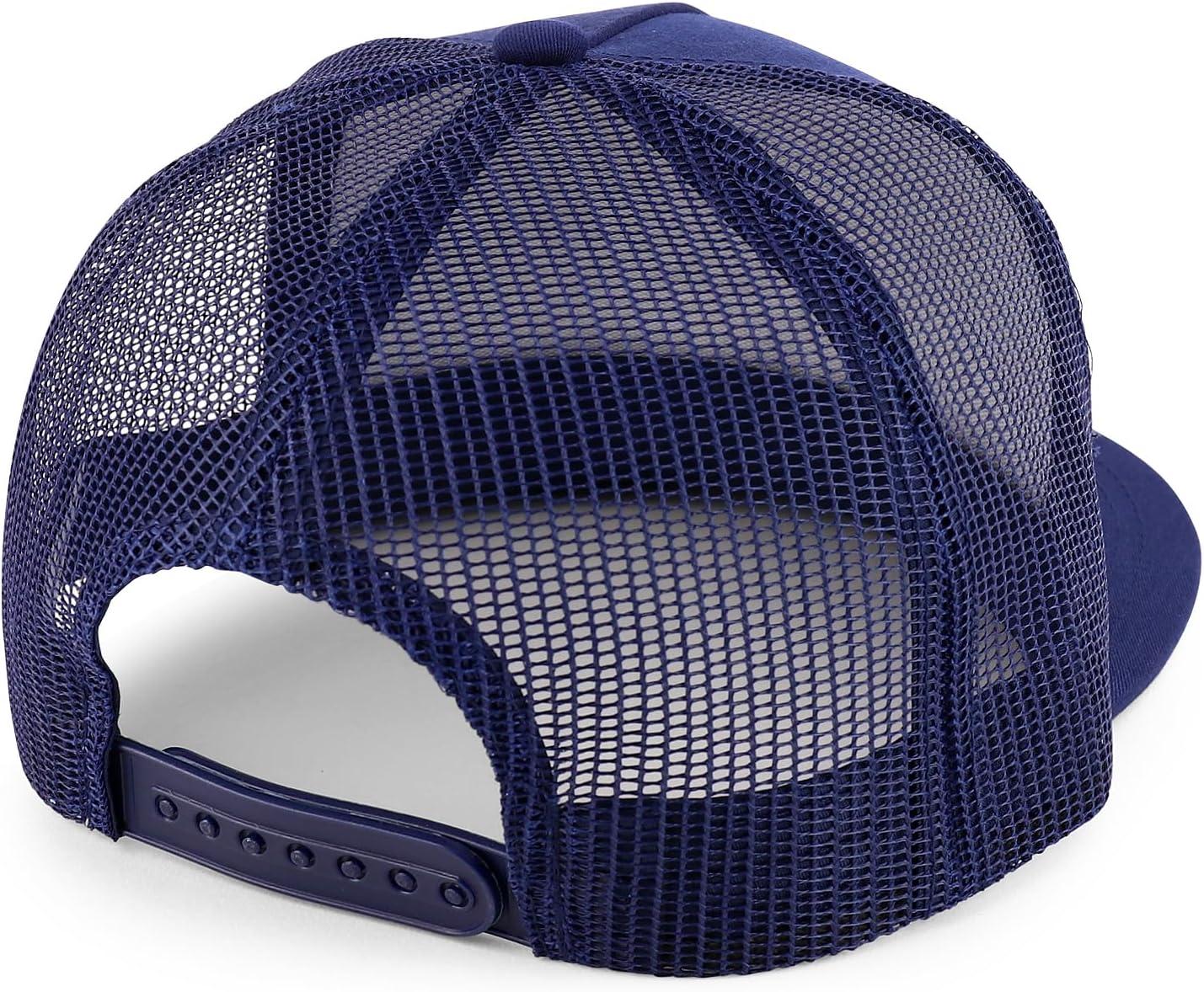 imageTrendy Apparel Shop Structured High Crown 5 Panel Round Flat Bill Trucker CapNavy