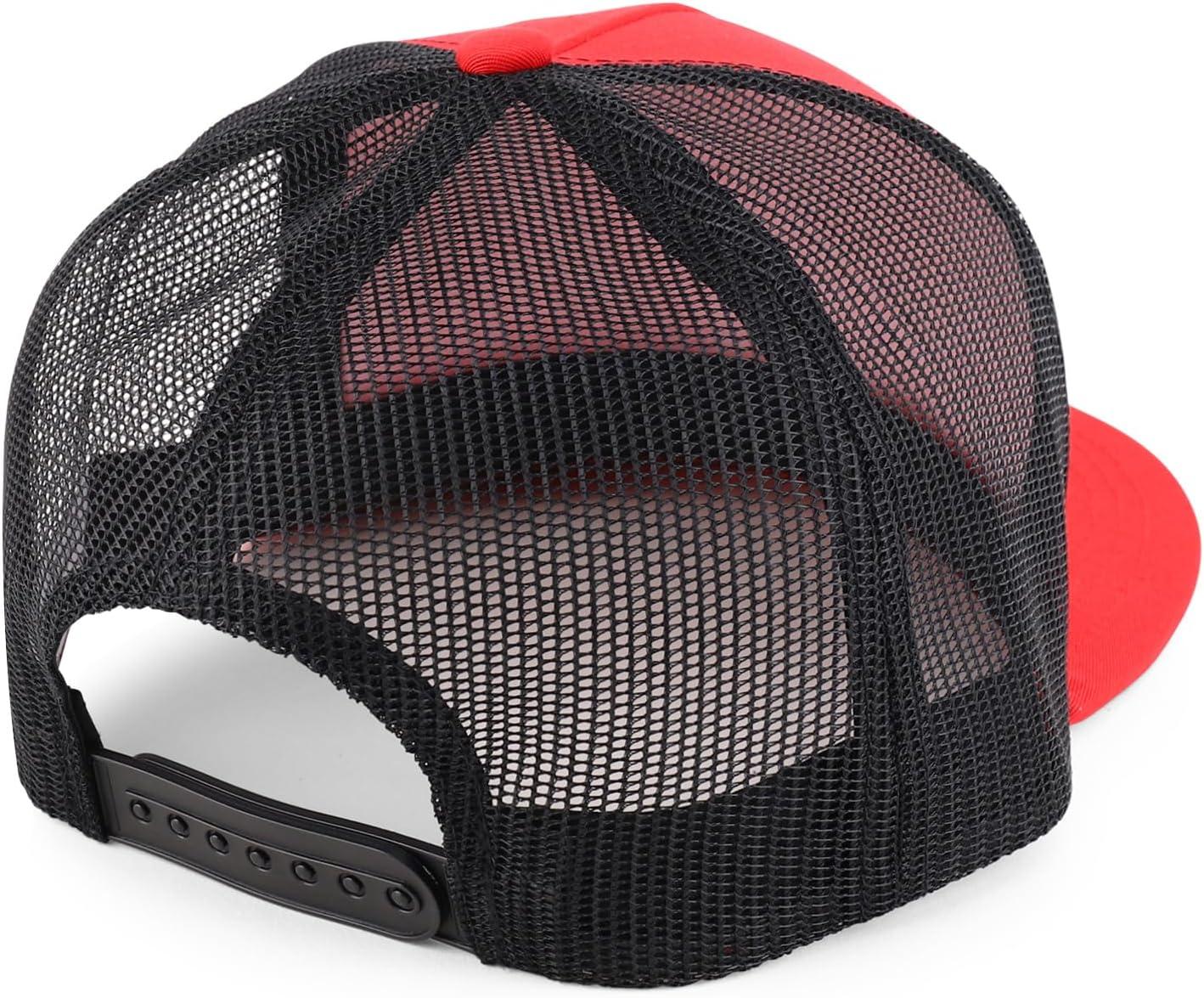 imageTrendy Apparel Shop Structured High Crown 5 Panel Round Flat Bill Trucker CapRed Black