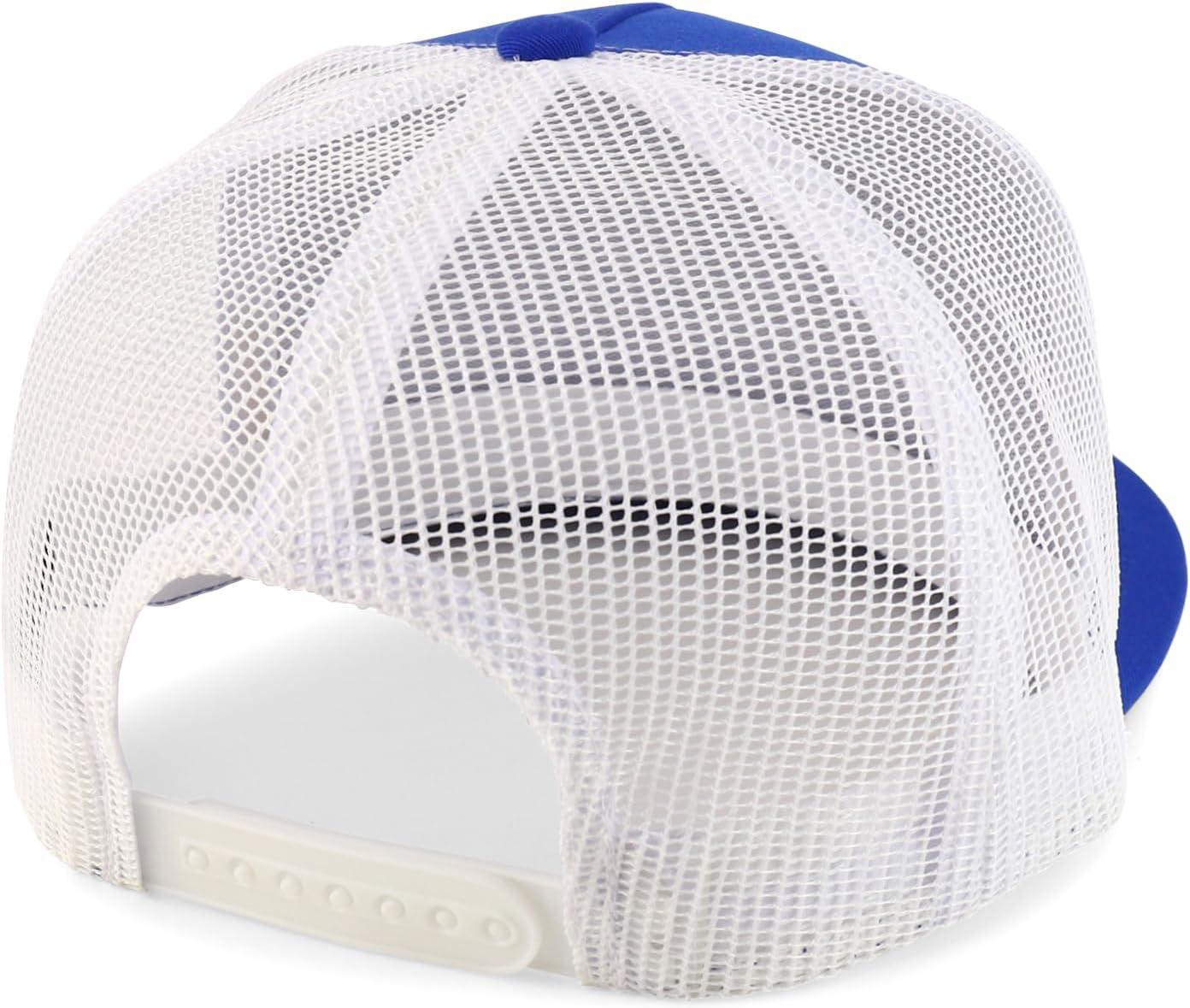 imageTrendy Apparel Shop Structured High Crown 5 Panel Round Flat Bill Trucker CapRoyal White