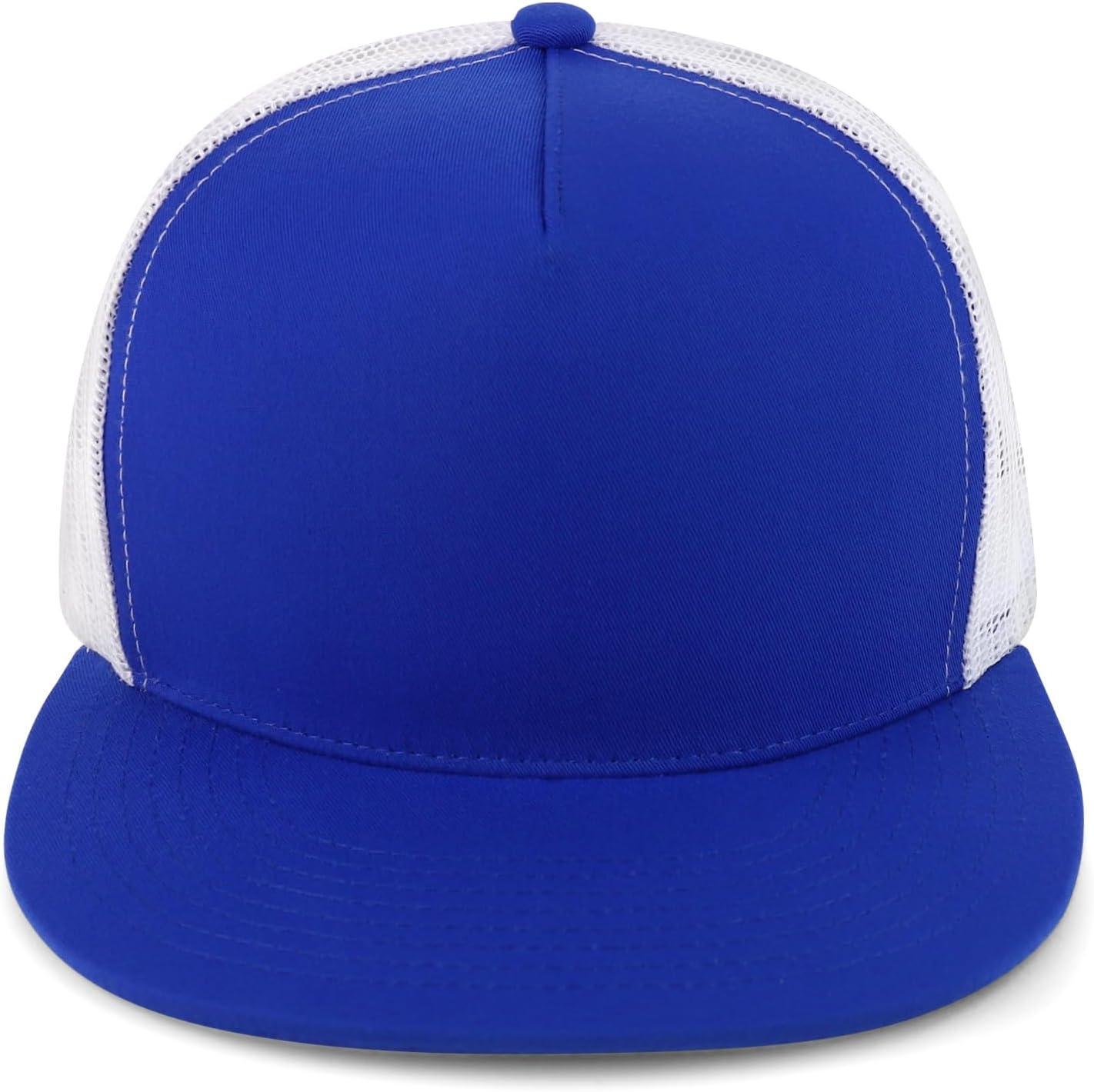 imageTrendy Apparel Shop Structured High Crown 5 Panel Round Flat Bill Trucker CapRoyal White