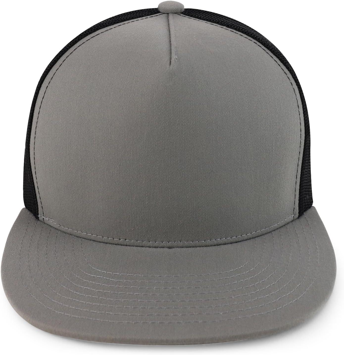 imageTrendy Apparel Shop Structured High Crown 5 Panel Round Flat Bill Trucker CapSilver Black