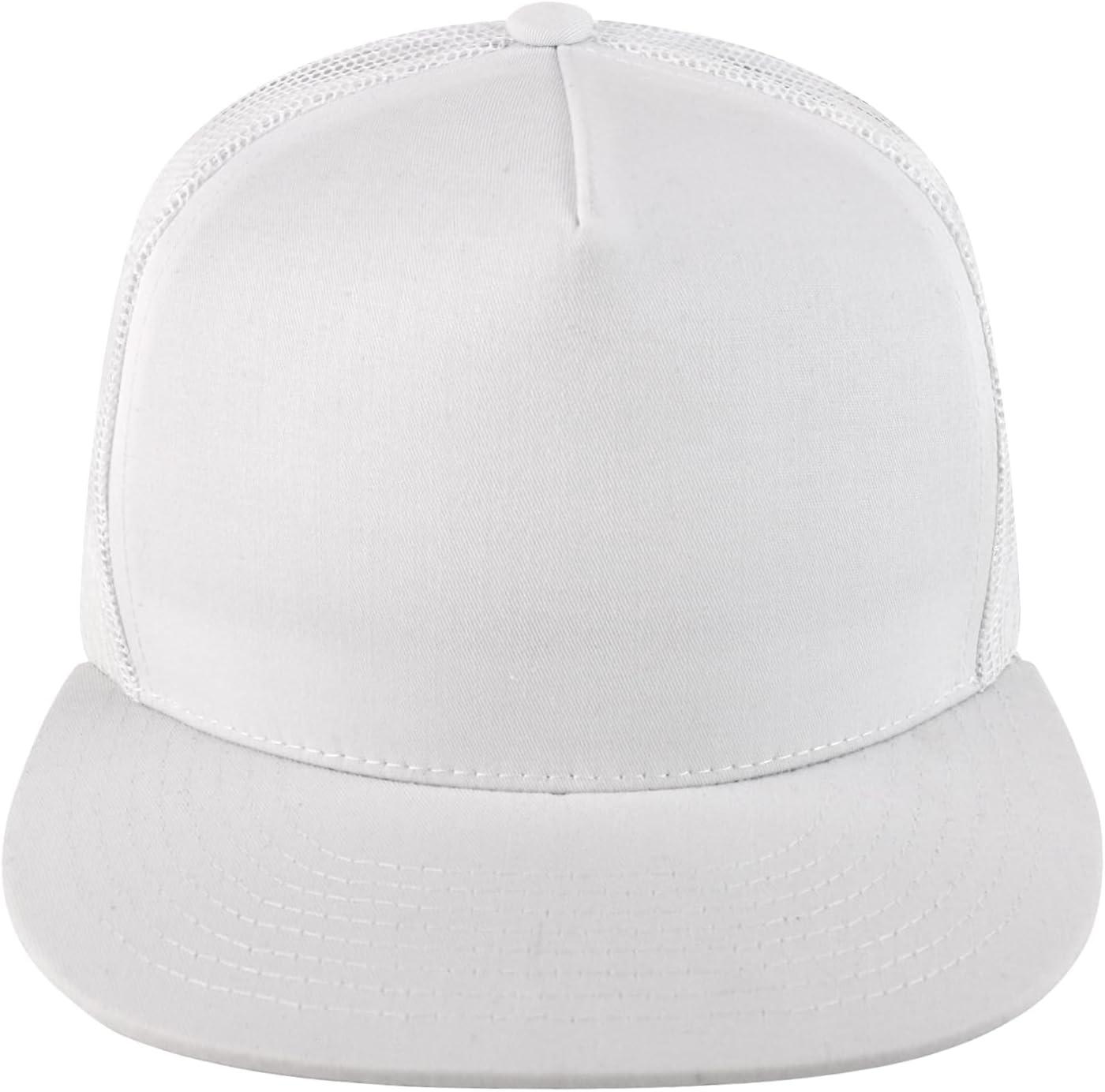 imageTrendy Apparel Shop Structured High Crown 5 Panel Round Flat Bill Trucker CapWhite