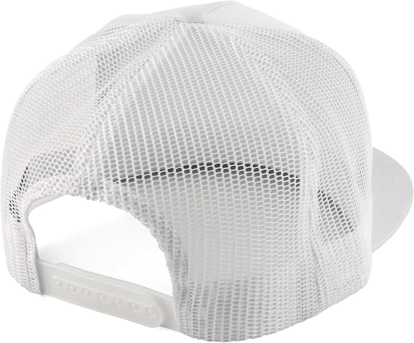 imageTrendy Apparel Shop Structured High Crown 5 Panel Round Flat Bill Trucker CapWhite