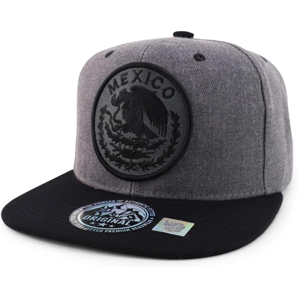 imageTrendy Apparel Shop Cities of Mexico Circular Logo Embroidered Flatbill Snapback Baseball CapMexico Charcoal  Charcoal Black