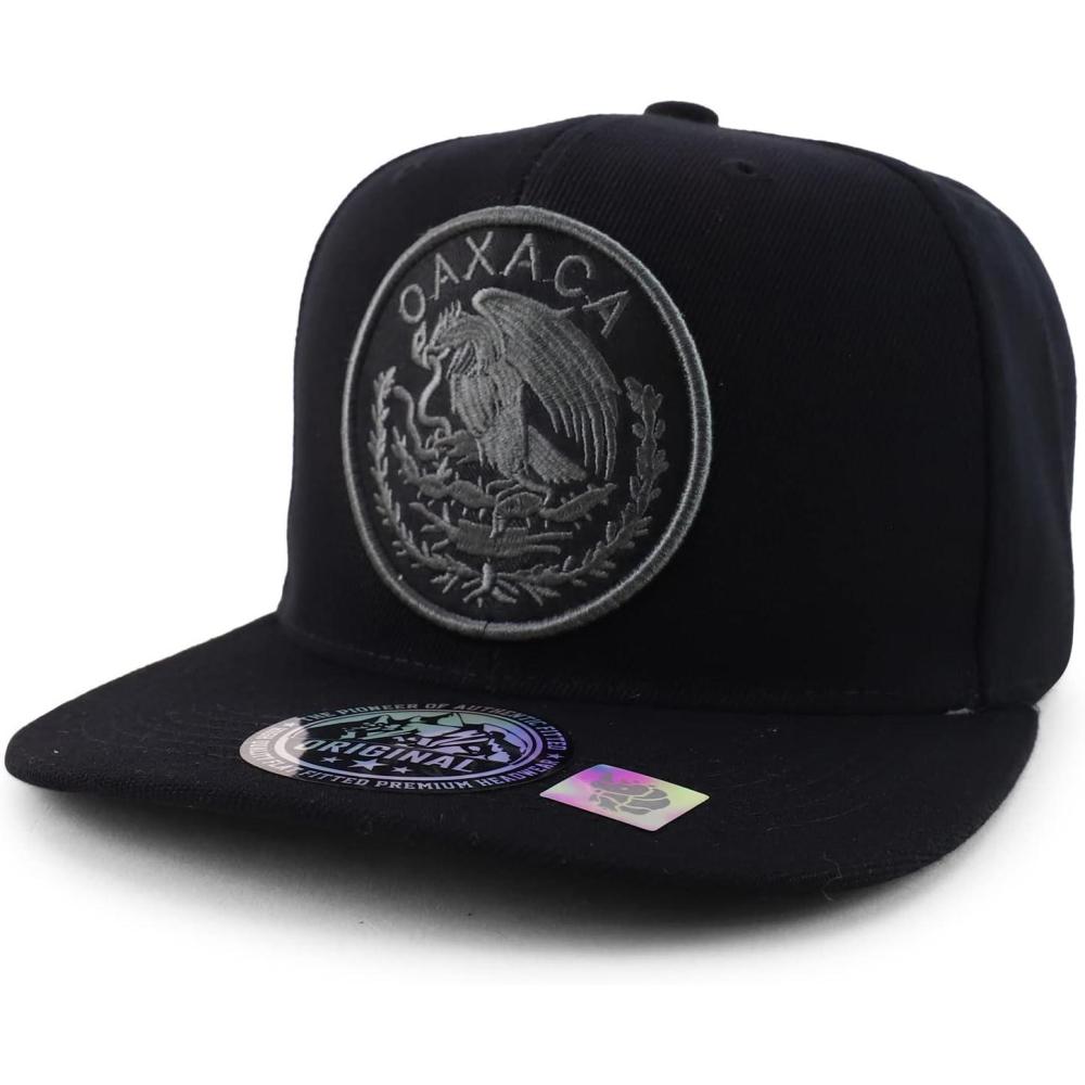 imageTrendy Apparel Shop Cities of Mexico Circular Logo Embroidered Flatbill Snapback Baseball CapOaxaca Charcoal  Black