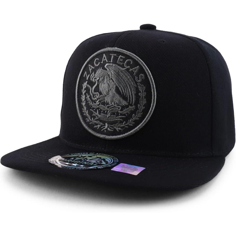 imageTrendy Apparel Shop Cities of Mexico Circular Logo Embroidered Flatbill Snapback Baseball CapZacatecas Charcoal  Black