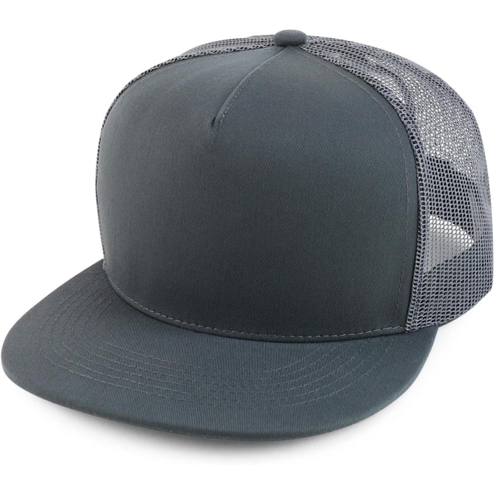 imageTrendy Apparel Shop Oversize XXL Plain 5 Panel Trucker Flat Bill Mesh Snapback CapDark Grey