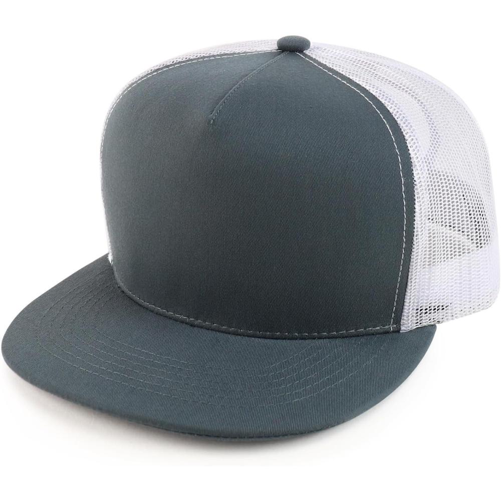 imageTrendy Apparel Shop Oversize XXL Plain 5 Panel Trucker Flat Bill Mesh Snapback CapDark Grey White