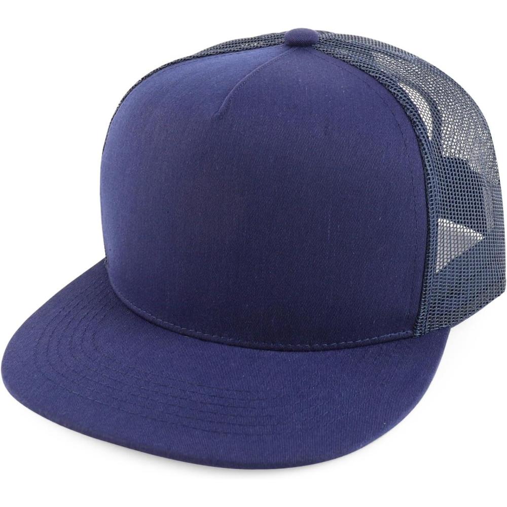 imageTrendy Apparel Shop Oversize XXL Plain 5 Panel Trucker Flat Bill Mesh Snapback CapNavy