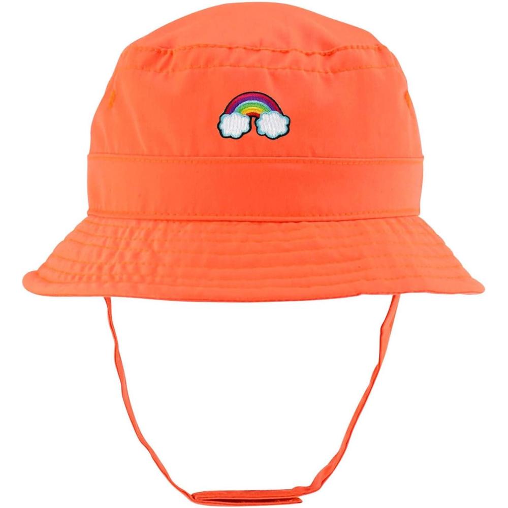 imageTrendy Apparel Shop Rainbow Embroidered Patch Infant Lightweight Bucket Hat with Chin StrapOrange