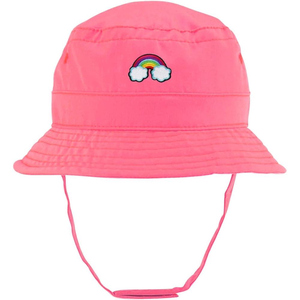 imageTrendy Apparel Shop Rainbow Embroidered Patch Infant Lightweight Bucket Hat with Chin StrapPink