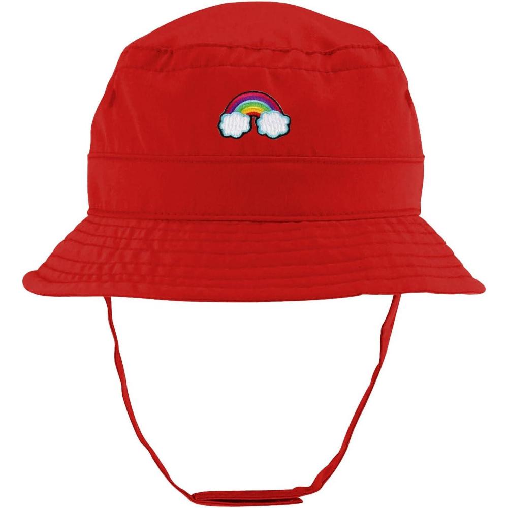 imageTrendy Apparel Shop Rainbow Embroidered Patch Infant Lightweight Bucket Hat with Chin StrapRed