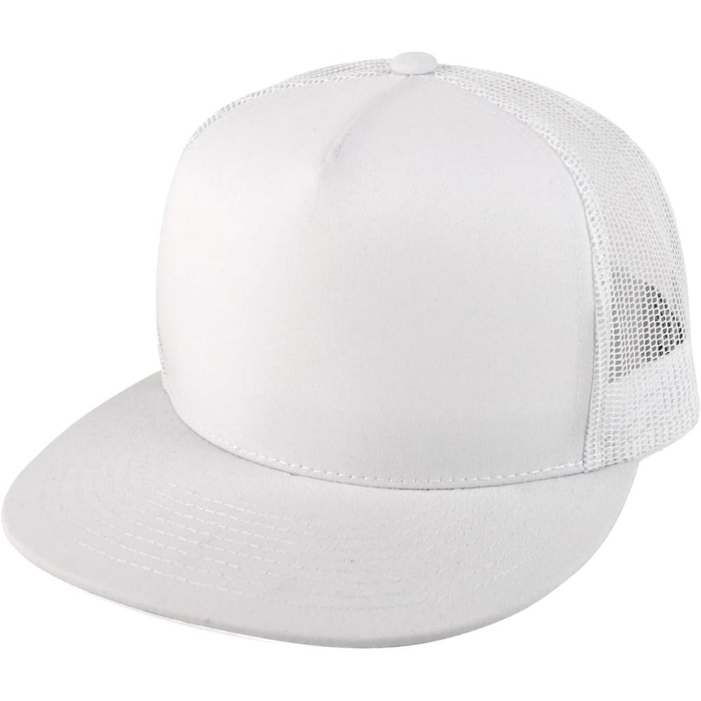 imageTrendy Apparel Shop Structured High Crown 5 Panel Round Flat Bill Trucker CapWhite
