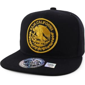imageTrendy Apparel Shop Cities of Mexico Circular Logo Embroidered Flatbill Snapback Baseball CapBaja California Gold  Black