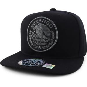 imageTrendy Apparel Shop Cities of Mexico Circular Logo Embroidered Flatbill Snapback Baseball CapDurango Charcoal Black
