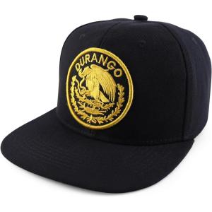 imageTrendy Apparel Shop Cities of Mexico Circular Logo Embroidered Flatbill Snapback Baseball CapDurango Gold  Black