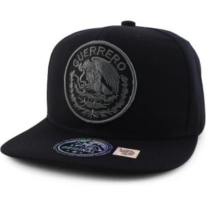 imageTrendy Apparel Shop Cities of Mexico Circular Logo Embroidered Flatbill Snapback Baseball CapGuerrero Charcoal  Black
