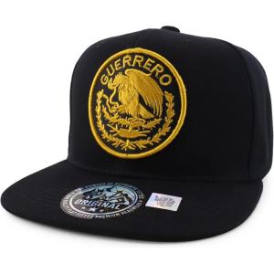 imageTrendy Apparel Shop Cities of Mexico Circular Logo Embroidered Flatbill Snapback Baseball CapGuerrero Gold  Black