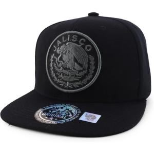 imageTrendy Apparel Shop Cities of Mexico Circular Logo Embroidered Flatbill Snapback Baseball CapJalisco Charcoal  Black
