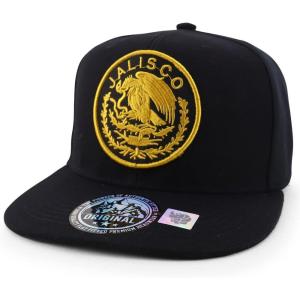 imageTrendy Apparel Shop Cities of Mexico Circular Logo Embroidered Flatbill Snapback Baseball CapJalisco Gold  Black