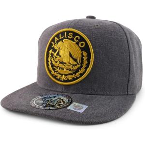 imageTrendy Apparel Shop Cities of Mexico Circular Logo Embroidered Flatbill Snapback Baseball CapJalisco Gold  Charcoal