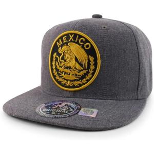 imageTrendy Apparel Shop Cities of Mexico Circular Logo Embroidered Flatbill Snapback Baseball CapMexico Gold  Charcoal