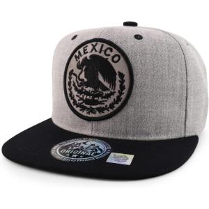 imageTrendy Apparel Shop Cities of Mexico Circular Logo Embroidered Flatbill Snapback Baseball CapMexico Grey  Grey Black
