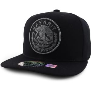 imageTrendy Apparel Shop Cities of Mexico Circular Logo Embroidered Flatbill Snapback Baseball CapNayarit Charcoal  Black