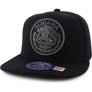 imageTrendy Apparel Shop Cities of Mexico Circular Logo Embroidered Flatbill Snapback Baseball CapTijuana Charcoal  Black