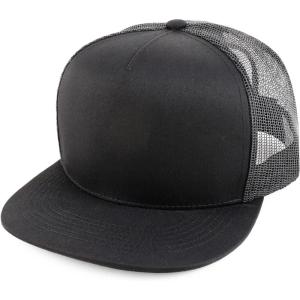 imageTrendy Apparel Shop Oversize XXL Plain 5 Panel Trucker Flat Bill Mesh Snapback CapBlack