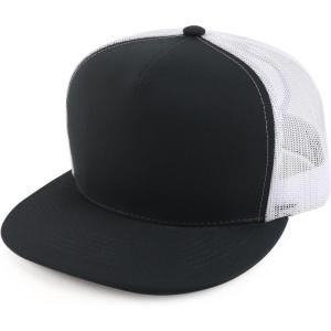 imageTrendy Apparel Shop Oversize XXL Plain 5 Panel Trucker Flat Bill Mesh Snapback CapBlack White