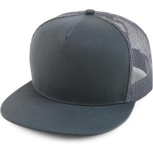 imageTrendy Apparel Shop Oversize XXL Plain 5 Panel Trucker Flat Bill Mesh Snapback CapDark Grey