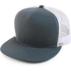 imageTrendy Apparel Shop Oversize XXL Plain 5 Panel Trucker Flat Bill Mesh Snapback CapDark Grey White