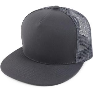imageTrendy Apparel Shop Structured High Crown 5 Panel Round Flat Bill Trucker CapDark Grey