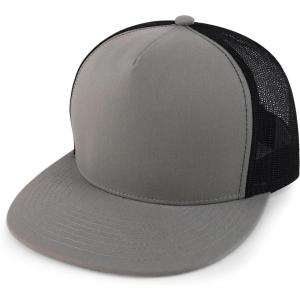 imageTrendy Apparel Shop Structured High Crown 5 Panel Round Flat Bill Trucker CapSilver Black