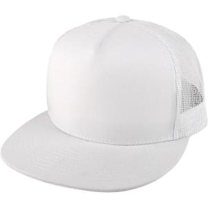 imageTrendy Apparel Shop Structured High Crown 5 Panel Round Flat Bill Trucker CapWhite